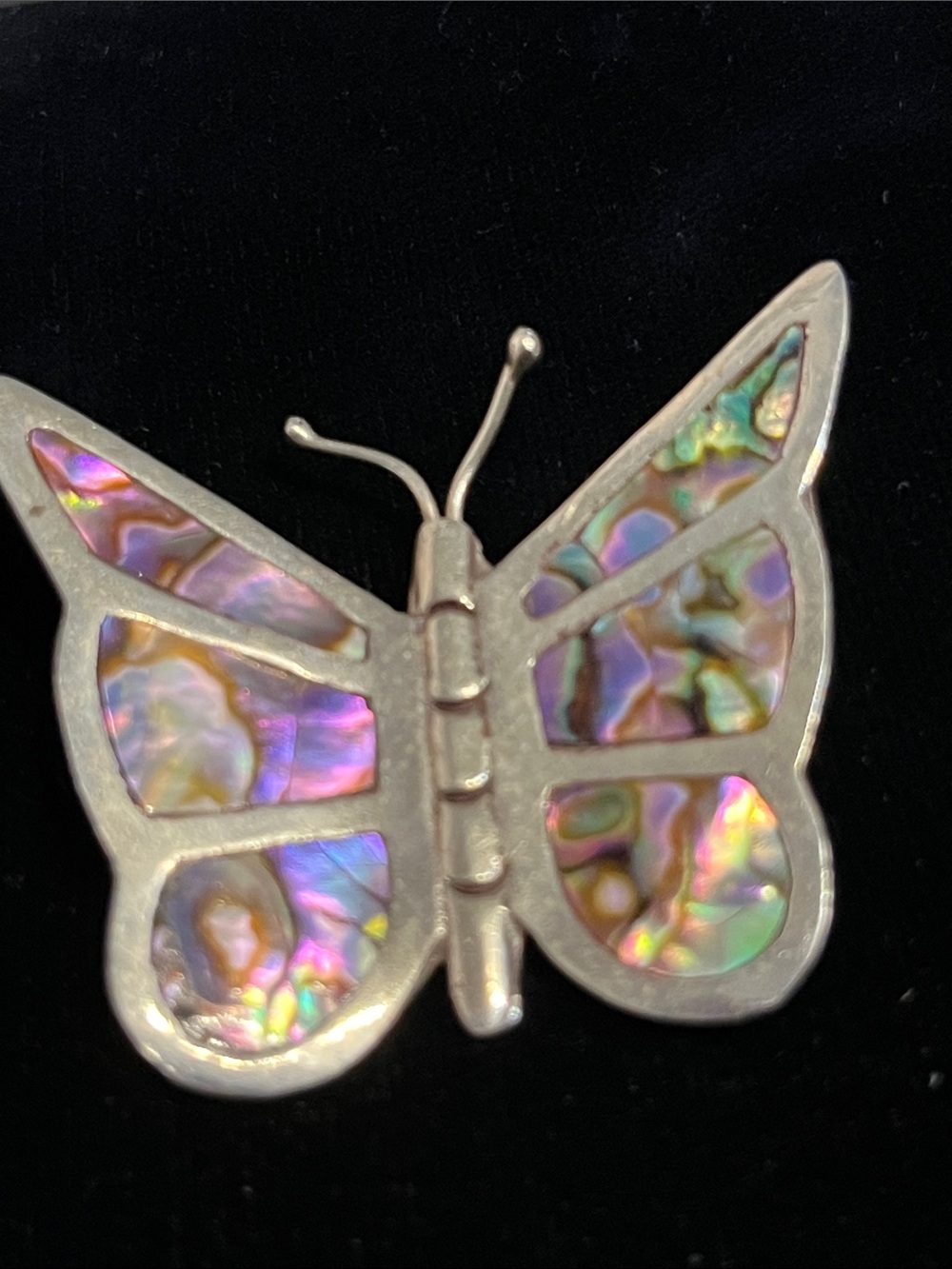Sterling Sillver Abalone Butterfly Pin Brooch, Made in Mexico